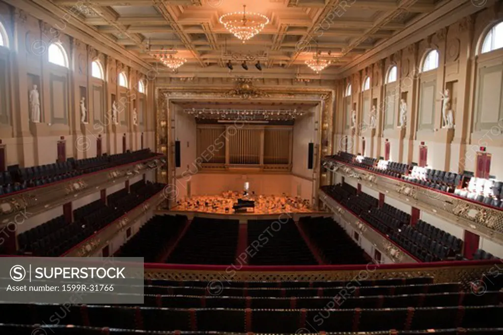 Elevated view of Symphony Hall, Boston Mass, home of Boston Symphony Orchestra and Boston Pops