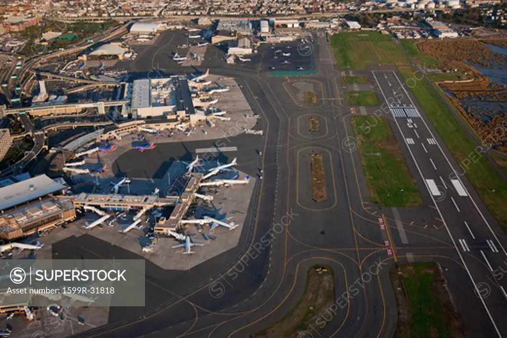 AERIALS VIEW of Logan International Airport, Boston, MA