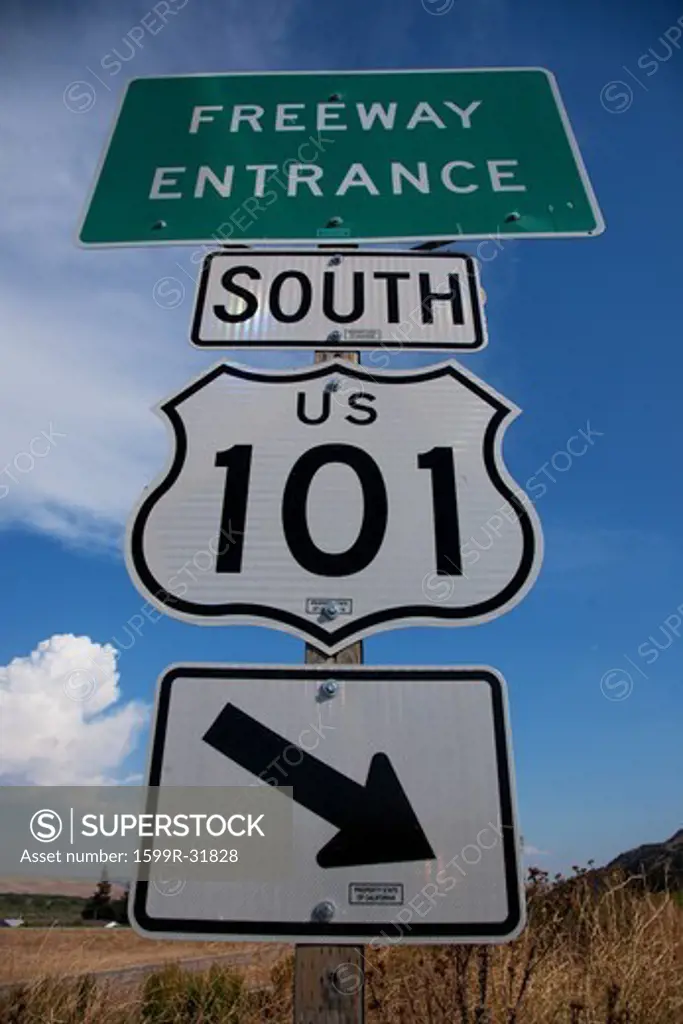 Freeway Entrance sign to US Route 101 South, Pacific Coast Highway