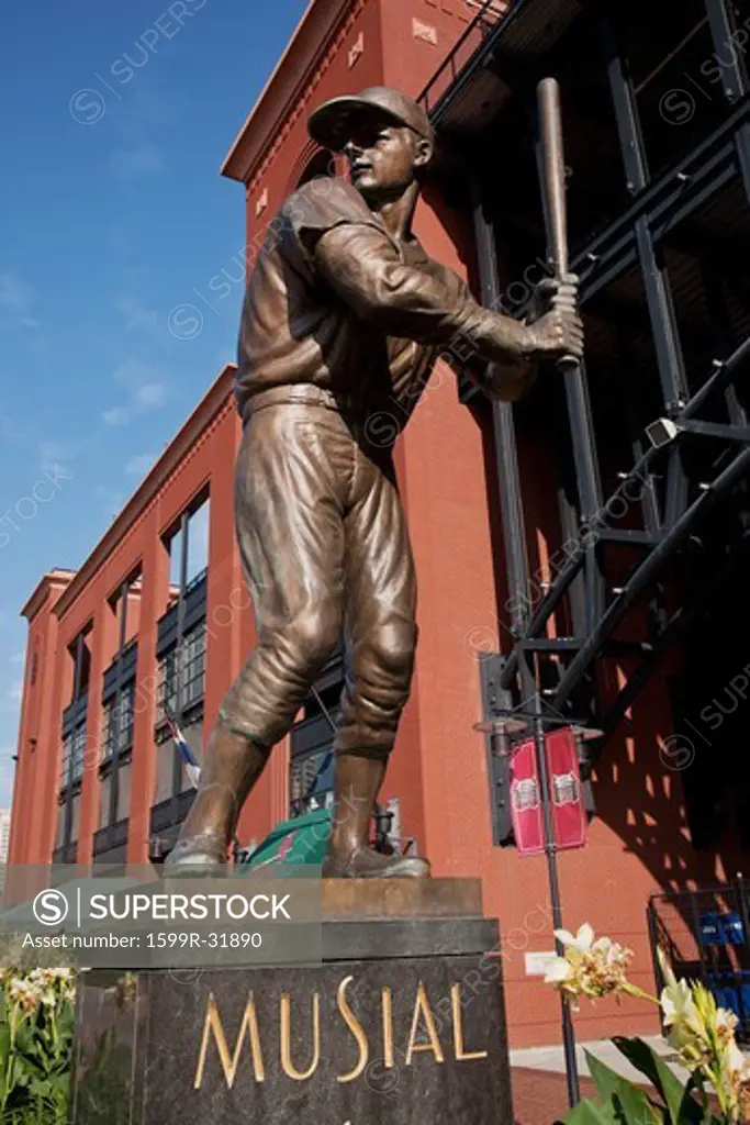 Statue of 'Stan the Man' Musial shows him batting left handed outside of the new Busch Stadium, home of the 2011 World Series Champions, St. Louis Cardinals, St. Louis, MO.