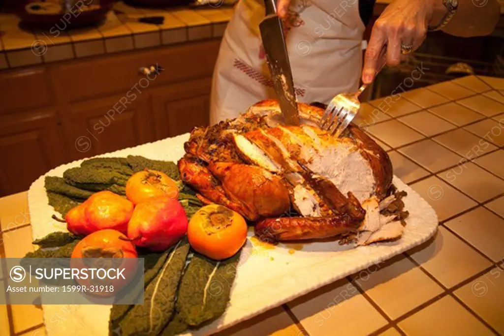 Cutting of turkey for Thanksgiving, Ojai, CA