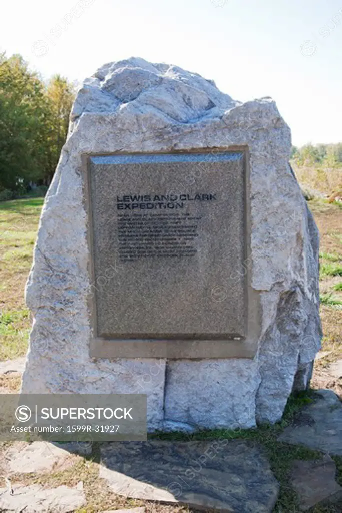 Stone monument marks spot where Lewis and Clark camped in 1804 and departed on the Lewis and Clark Adventure on May 14, 1804, near Alton IL.