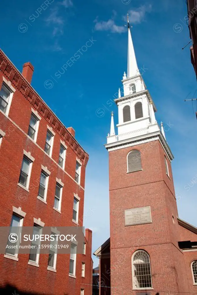 The Old North Church is officially known as Christ Church in the City of Boston, on April 18, 1775, was the site of two lanters that warned Paul Revere the British were coming, James Rego Square, Hanover Street, Boston, MA