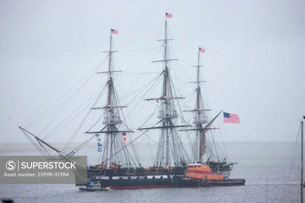 USS Constitution Historic Ship, Ole Iron Sides, in Boston Harbor, Charlestown, anniversary of War of 1812, Boston, MA