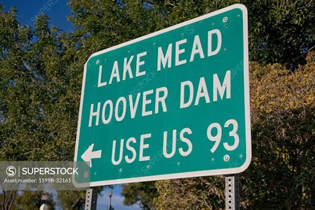 Boulder City, Lake Mead Hoover Dam US Route 93 Road Sign