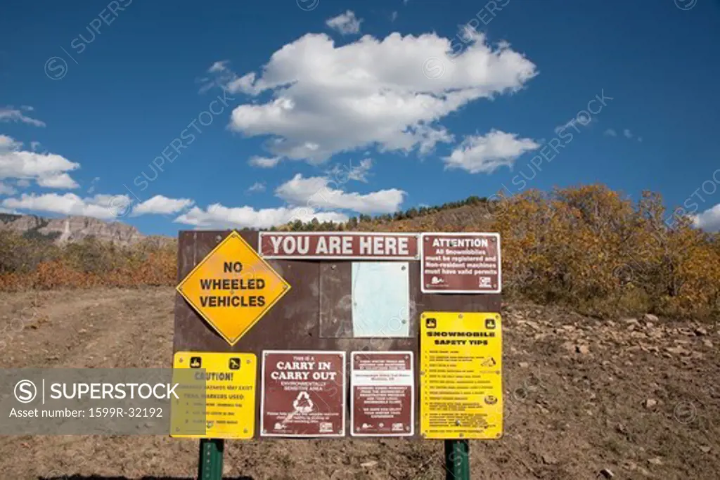 You are here' - road signs, outside Ridgeway Colorado, on the way to Chimney Peak
