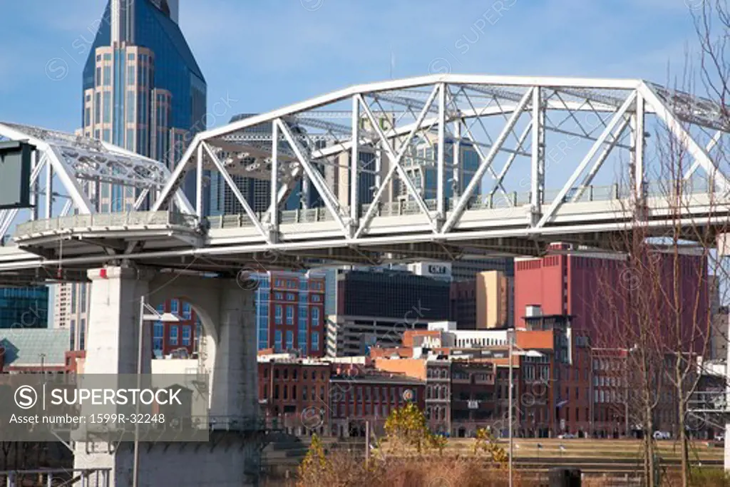 Cumberland River Pedestrian Bridge, Nashville Skyline, Tennessee