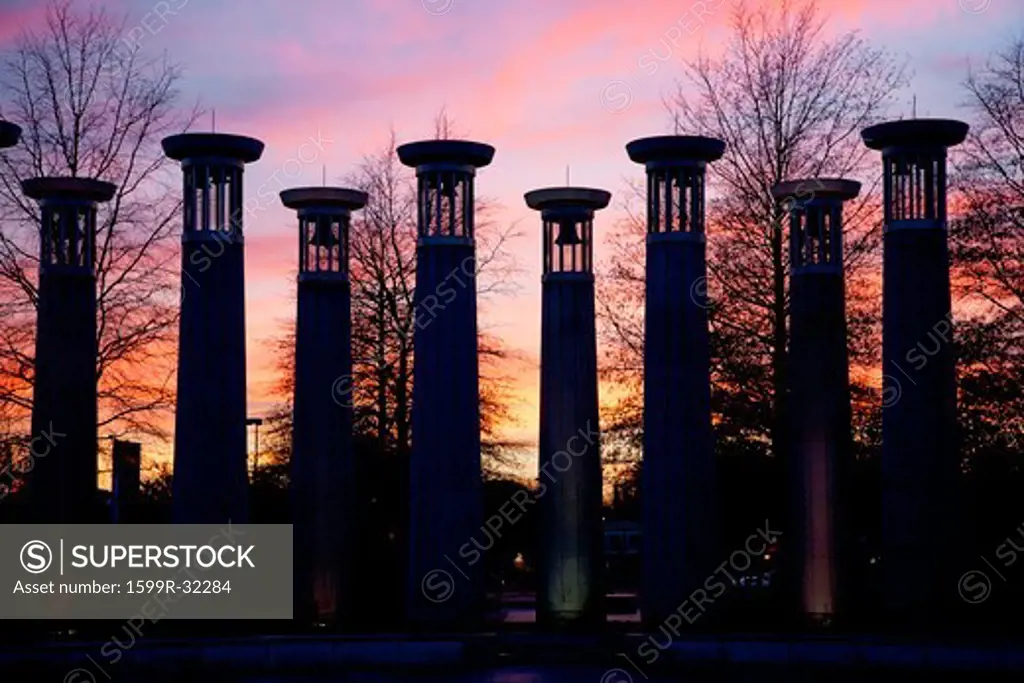 Colonnade in a park at sunset, 95 Bell Carillons, Bicentennial Mall State Park, Nashville, Davidson County, Tennessee