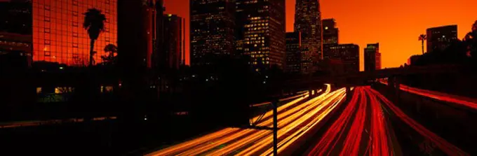 Downtown traffic at night, Los Angeles, California