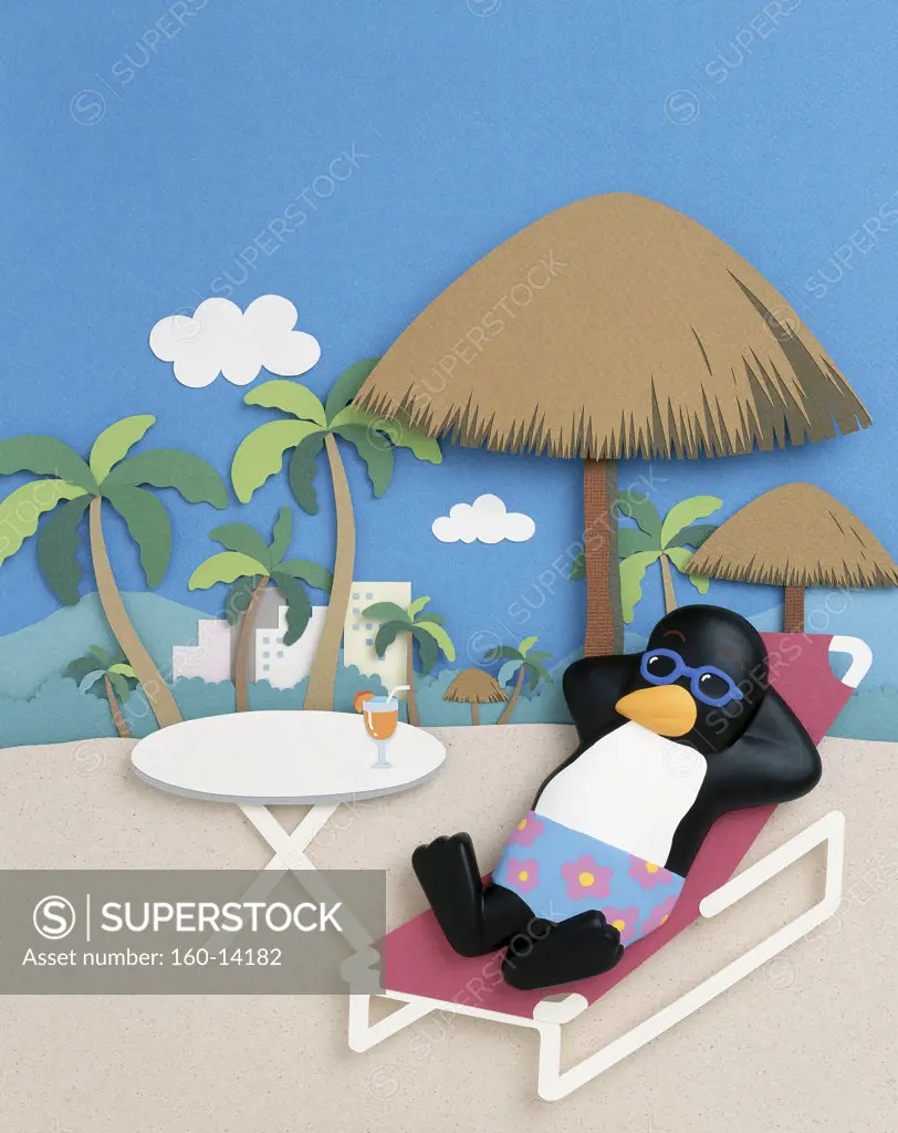 A penguin is enjoying a resort