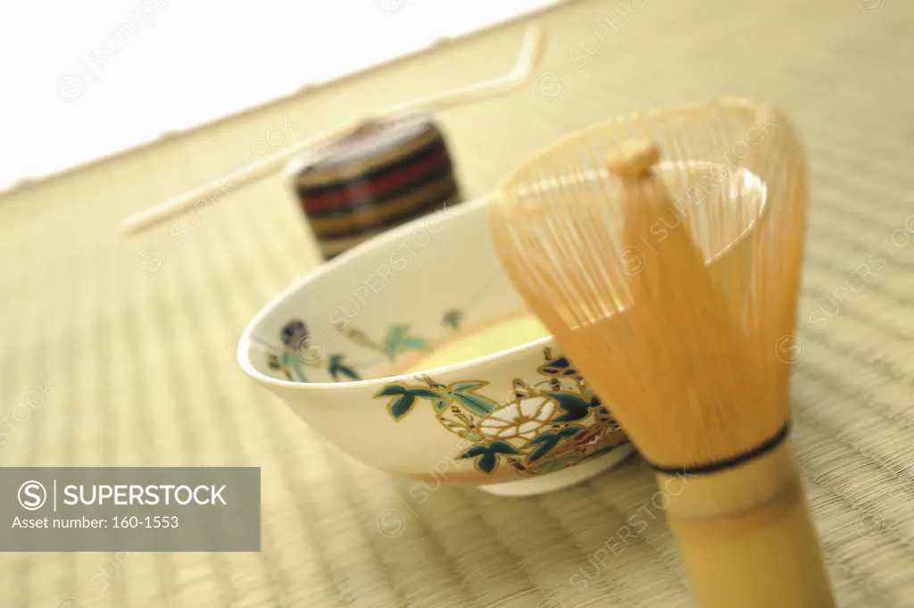 Maccha tea and tea whisk in Japanese tea ceremony