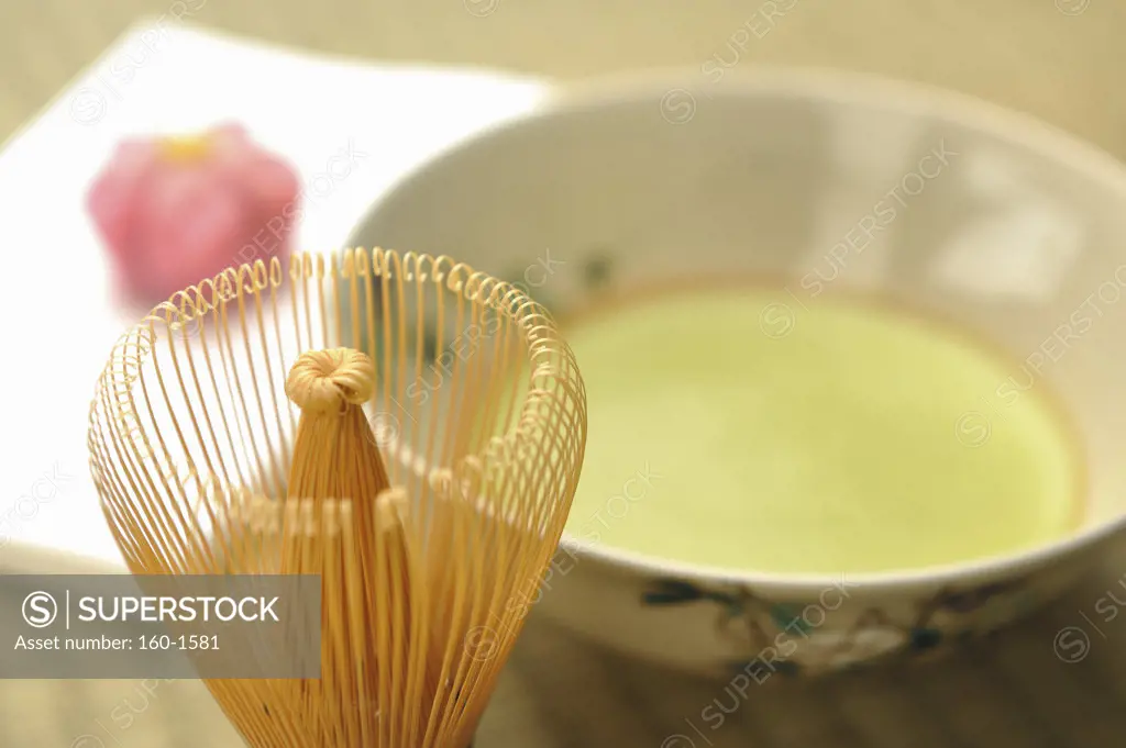 Japanese tea cup with a tea whisk