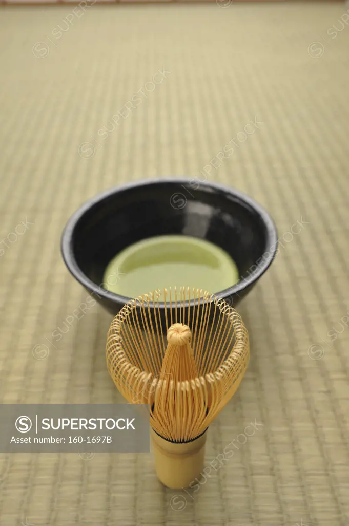 Maccha tea with a tea whisk in tea ceremony