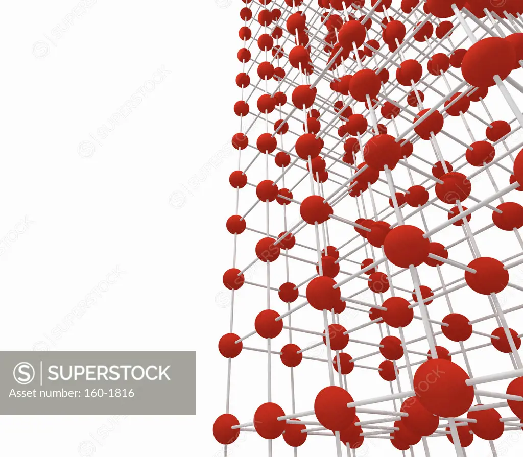 Red molecular structure on white background