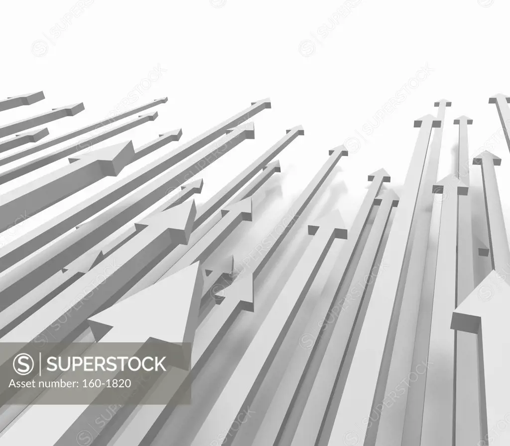 Three dimensional arrows on white background