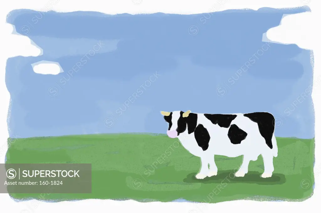 Illustration of cow in field