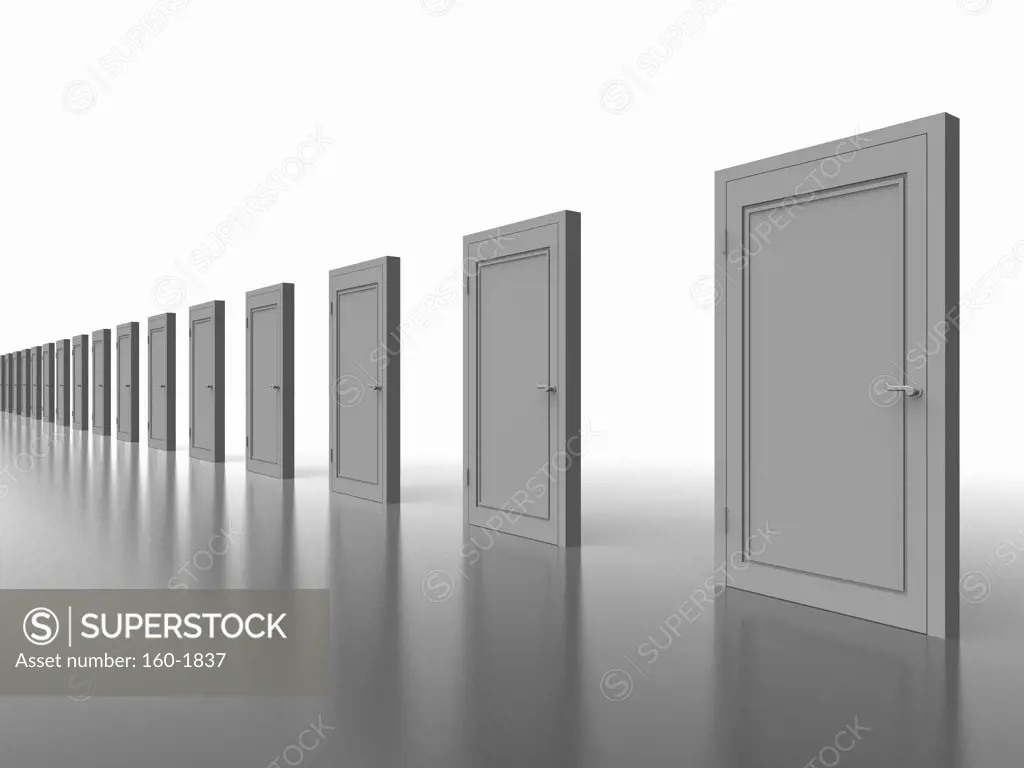 Row of doors on white background