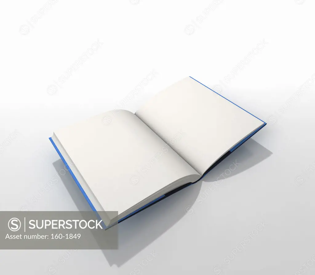 Open blue book on white background