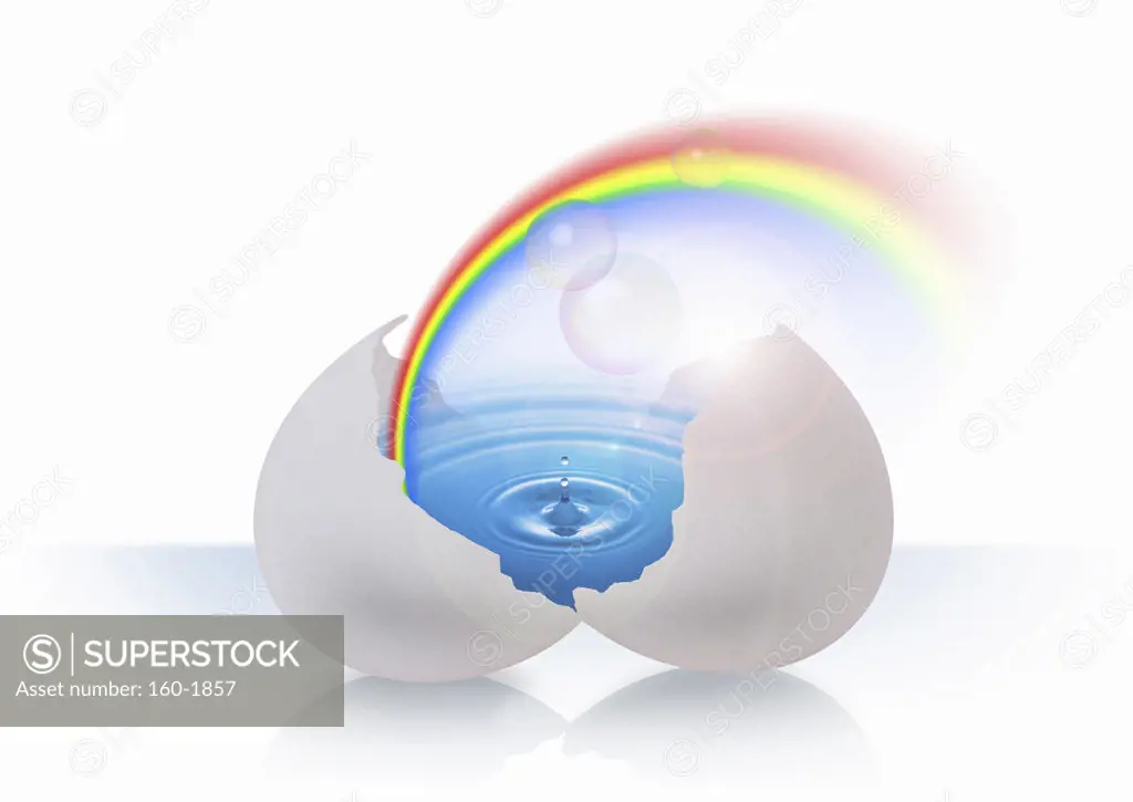 Egg containing rainbow and water, digitally generated image
