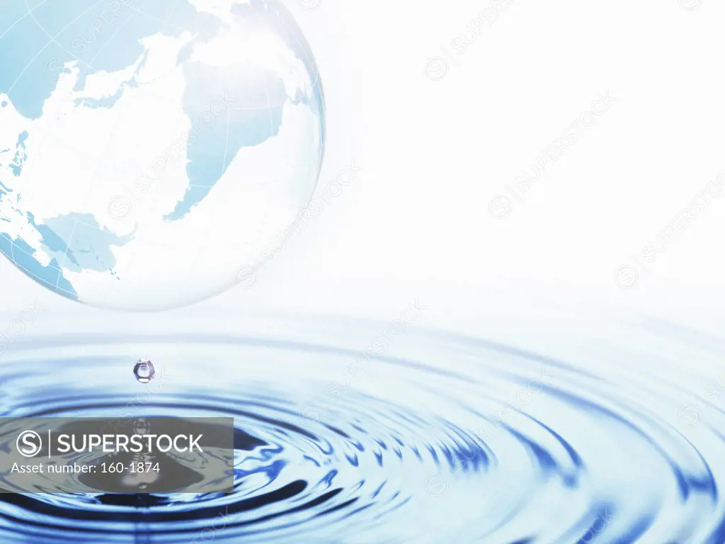 Globe and ripple of water, digitally generated image