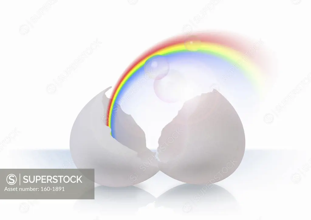 Rainbow coming out of egg shell, digitally generated image