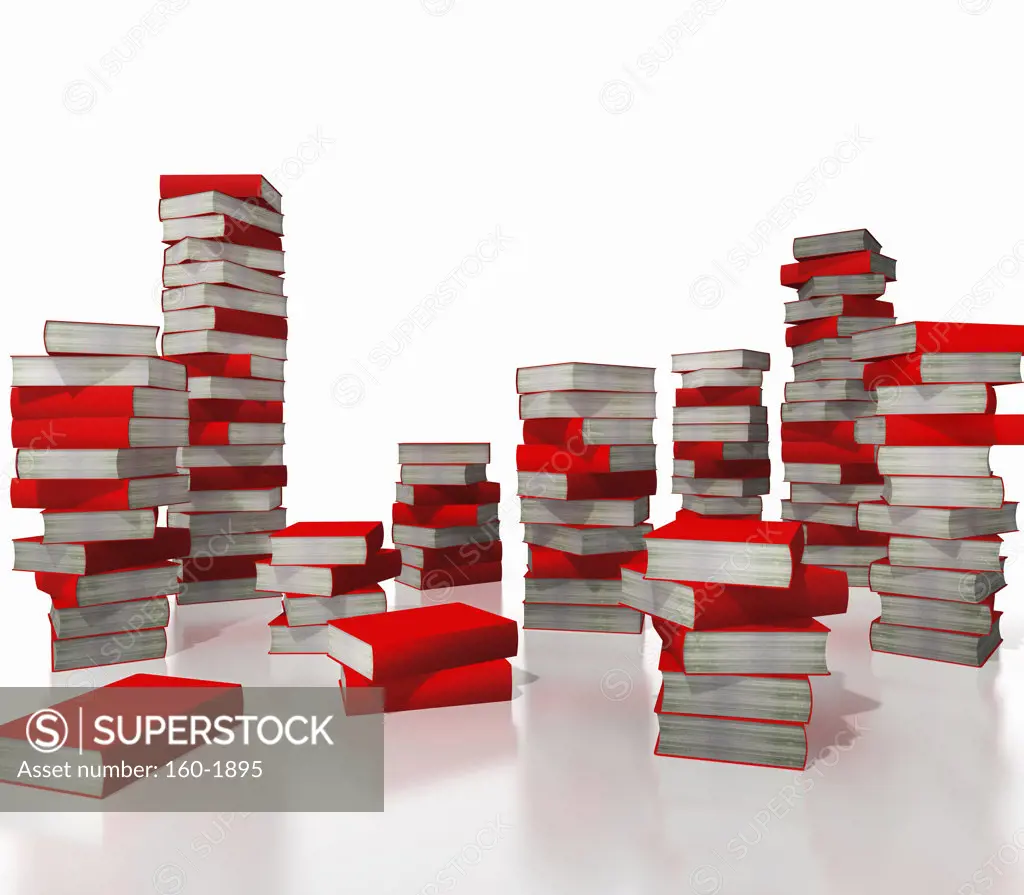 Stacks of red books, digitally generated image