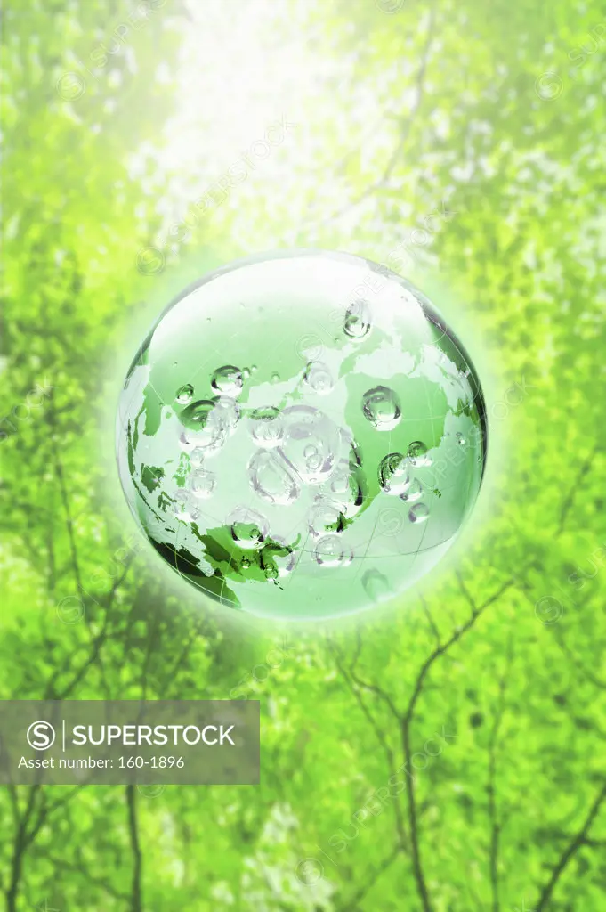 Globe in tree canopy, digitally generated image