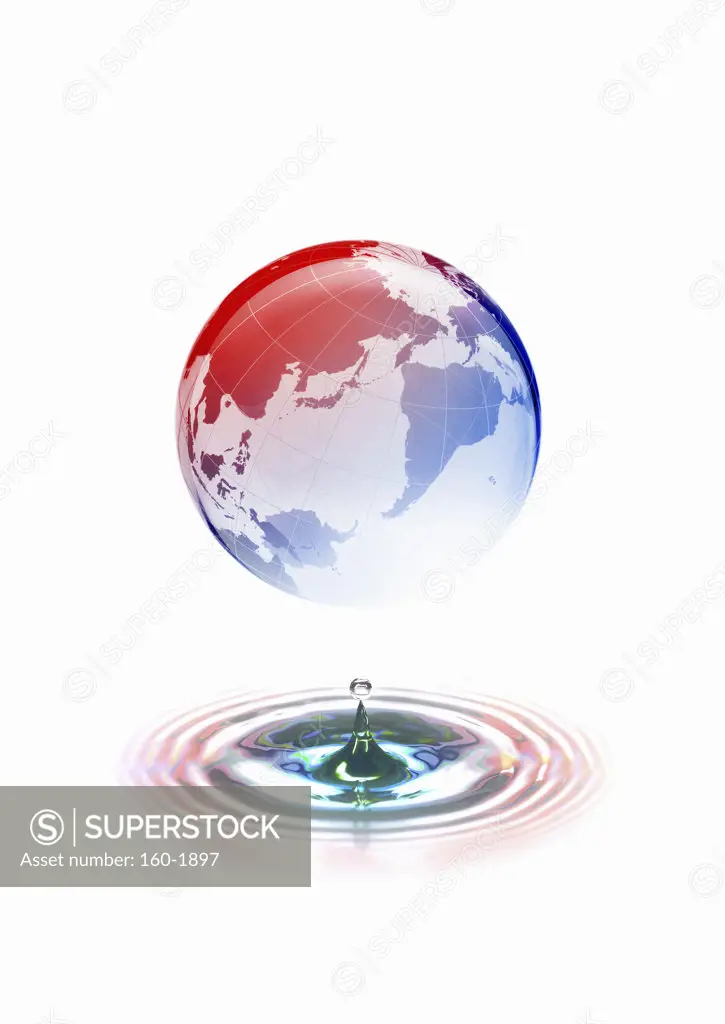 Globe and ripple of water, digitally generated image