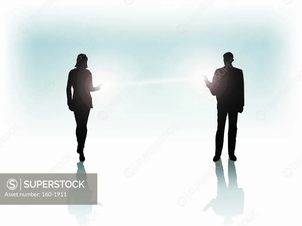 Business man and woman communicating, digitally generated image