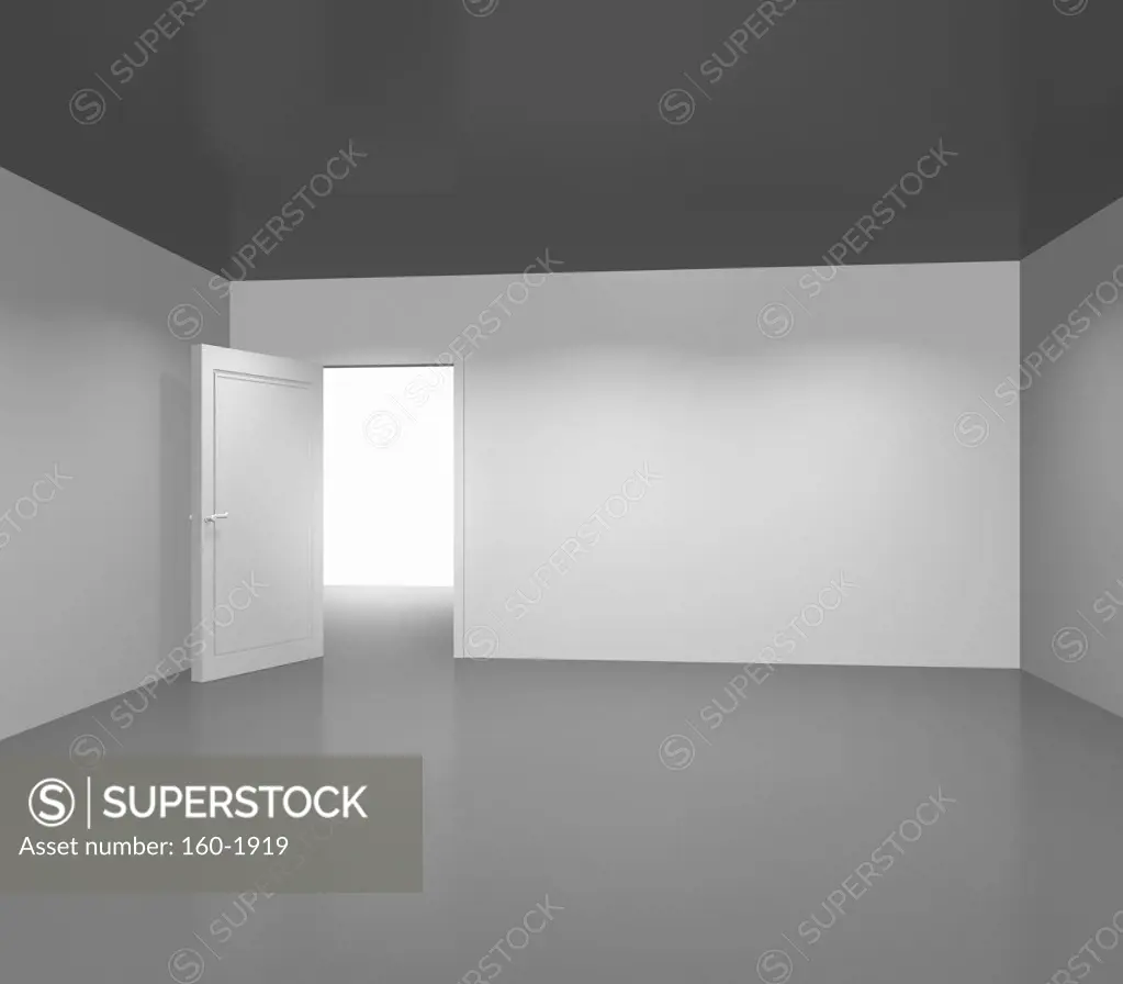 Open door in room, digitally generated image