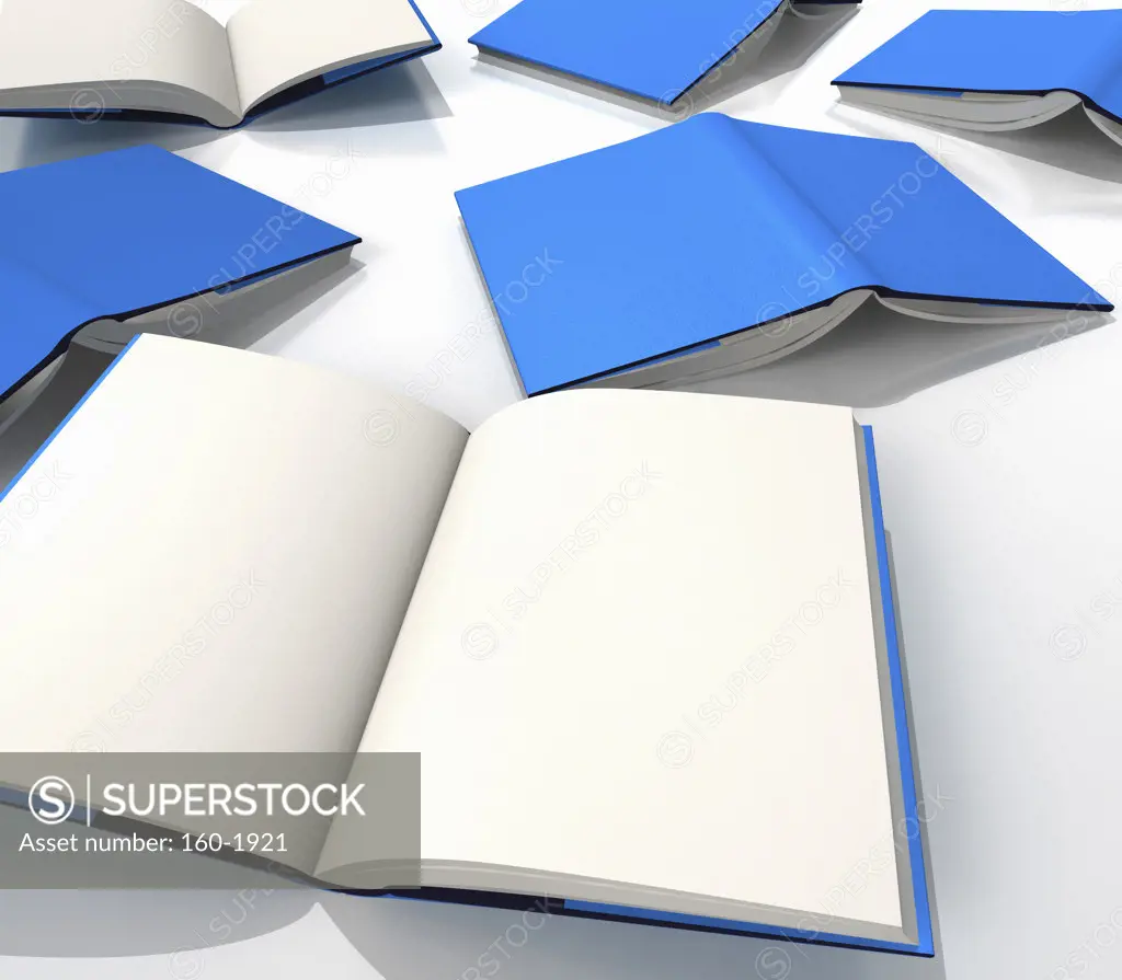 Group of blue books, digitally generated image