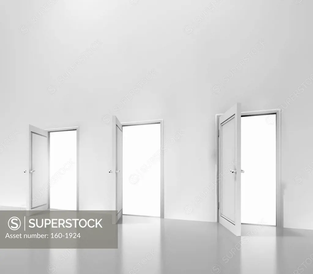 Row of open doors, digitally generated image