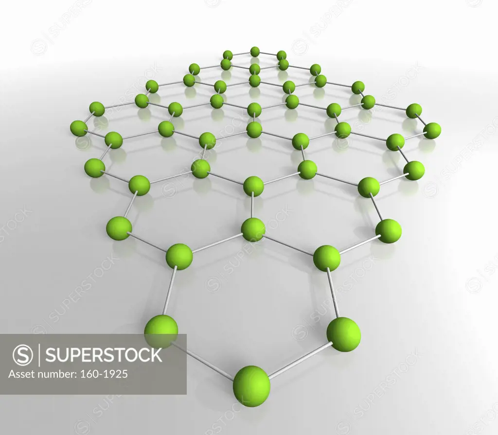 Green molecular model, digitally generated image