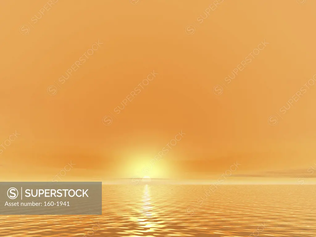 Seascape at sunset, digitally generated image