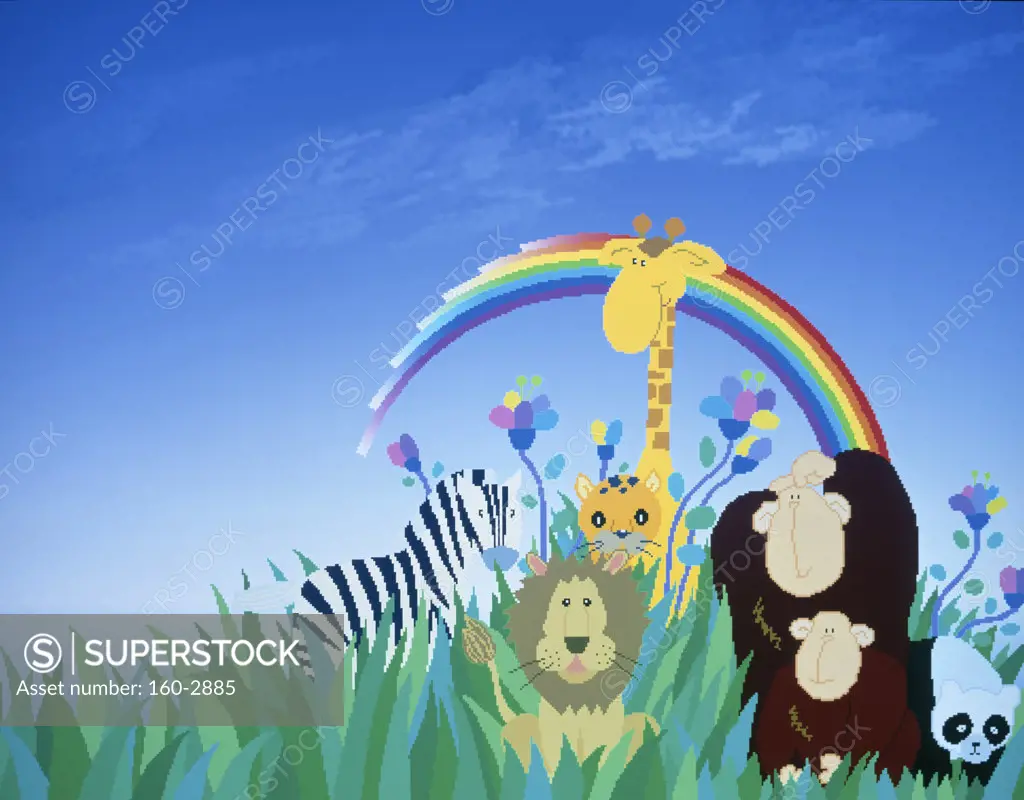 animals and rainbow