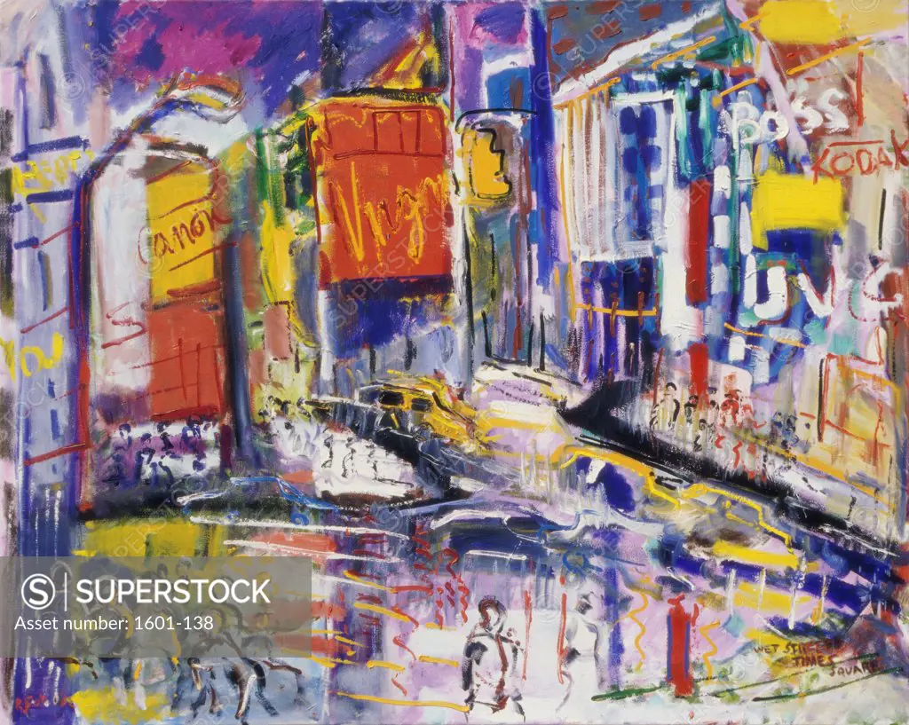 Wet Street, Times Square, 2002, Richard H. Fox (b.1960/American), Oil on Canvas