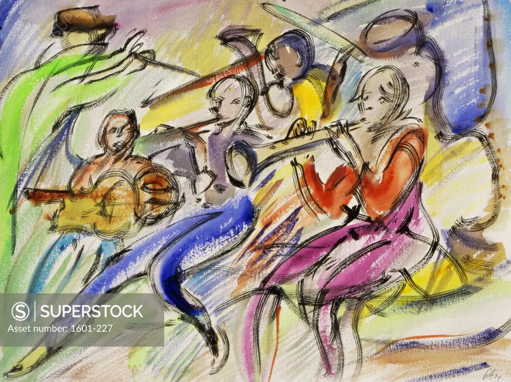 Musicians, 2000, Richard H. Fox (b.1960/American), Watercolor & Ink on Paper