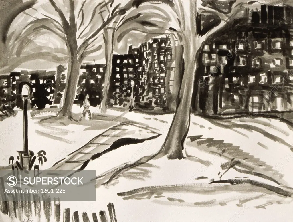 Prospect Park in Snow, 2000, Richard H. Fox (b.1960/American), Ink on Paper