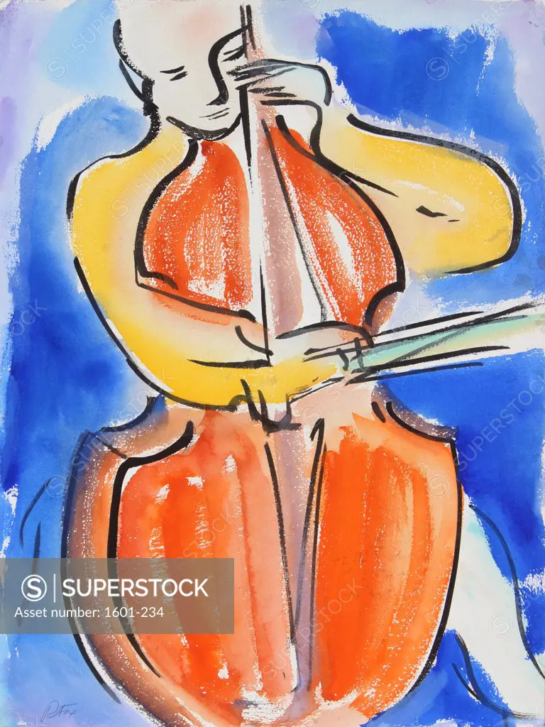 Cellist, 2002, Richard H. Fox (b.1960/American), Watercolor & Ink on Paper