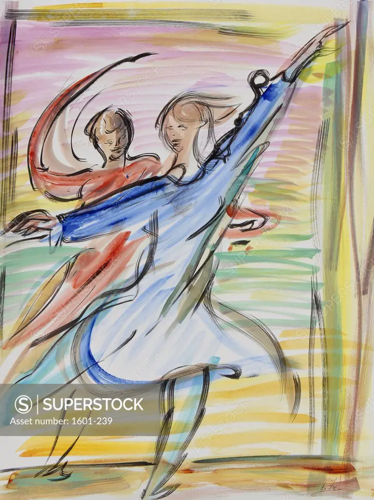 Dancers, 2000, Richard H. Fox (b.1960/American), Watercolor & Ink on Paper