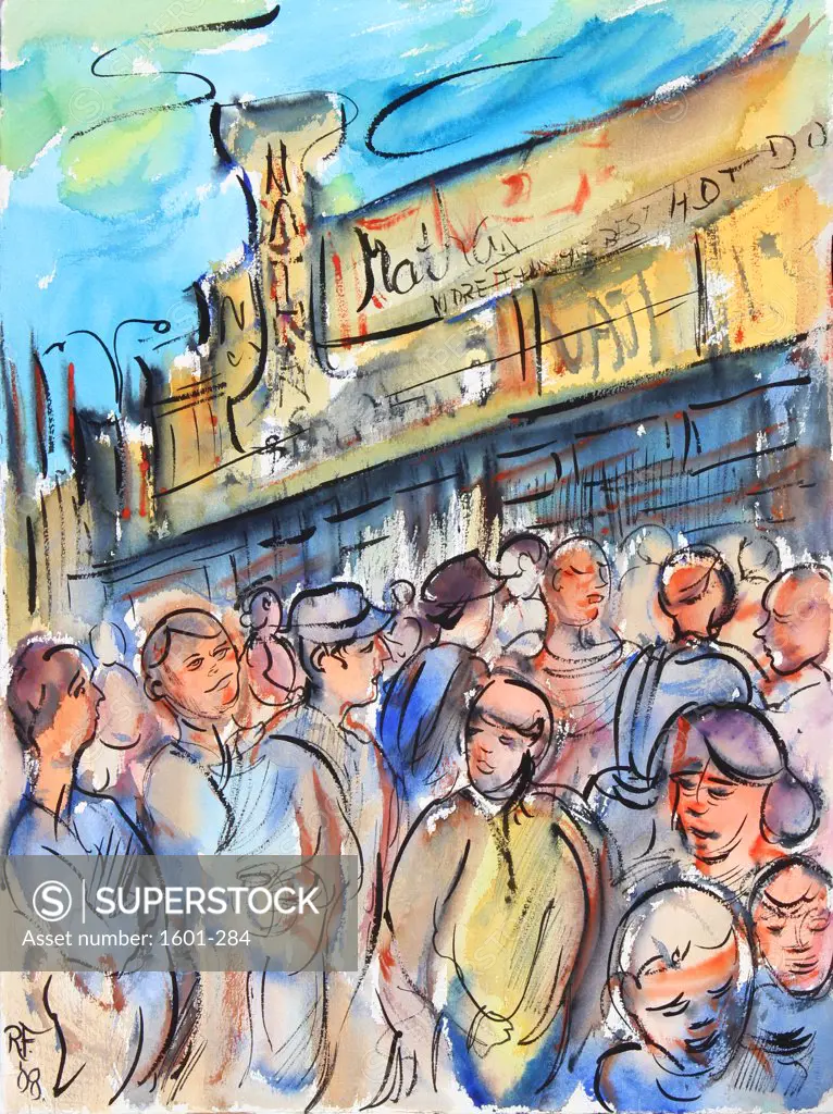 Coney Island Crowd, Watercolor painting by Richard H. Fox