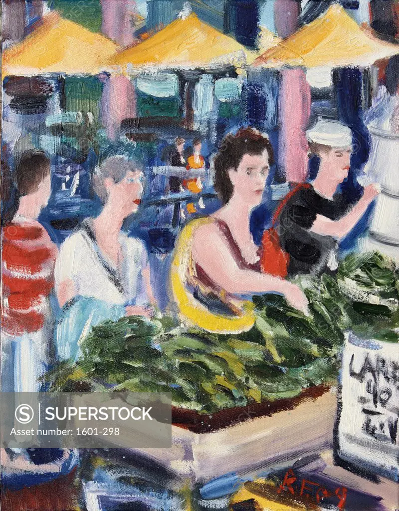Ladies at Farmer's Market,  Union Square by Richard H. Fox,  oil on canvas,  (b.1960),  2009