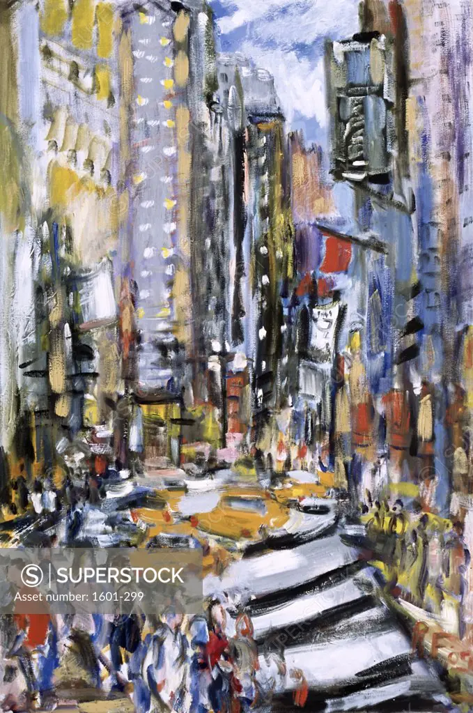 USA,  New York City,  Cabs in Lower Manhattan by Richard H. Fox,  oil on canvas,  (b.1960),  2009