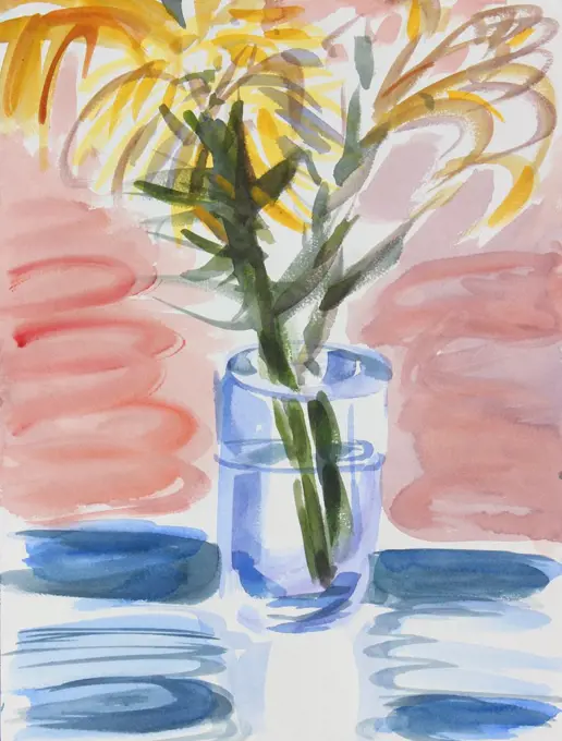 Flowers in a Glass, 2016, Richard H. Fox (b.1960/American), Watercolor on Paper