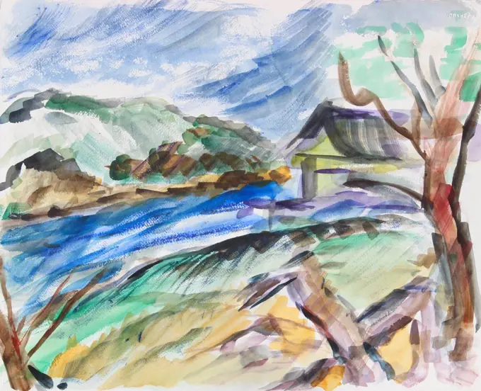 House on an Inlet, 2014, Richard H. Fox (b.1960/American), Watercolor on Paper