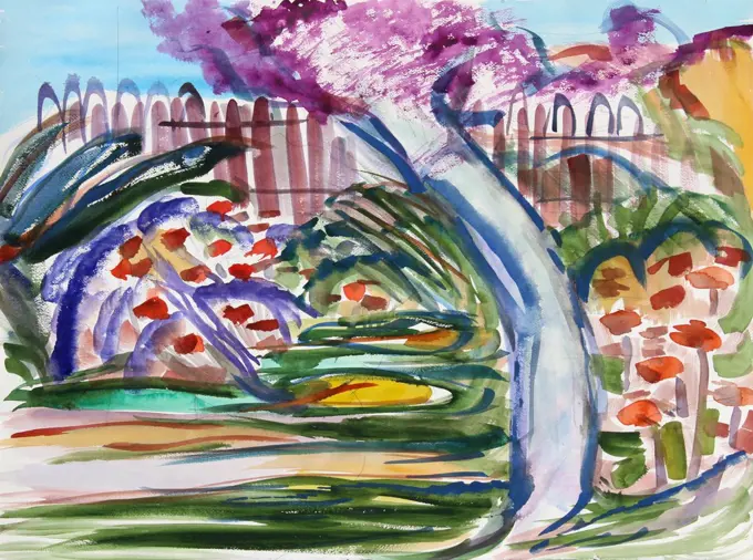 The Backyard, 2019, Richard H. Fox (b.1960/American), Watercolor on Paper