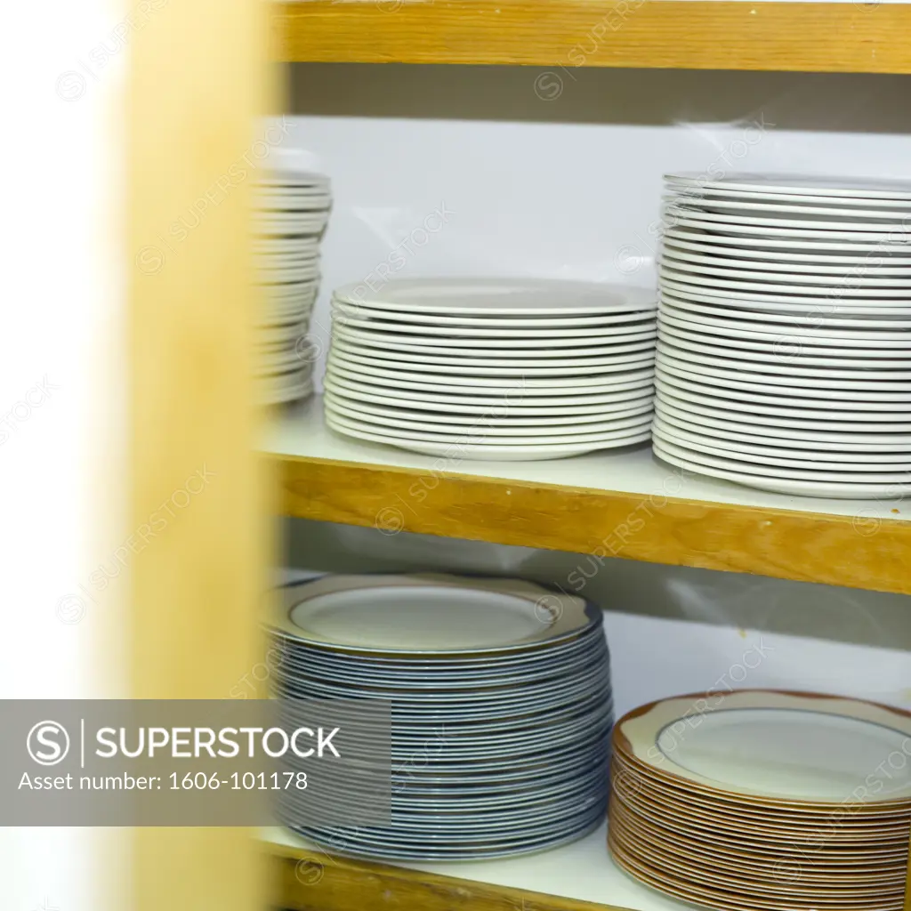 Piled plates in a restaurant