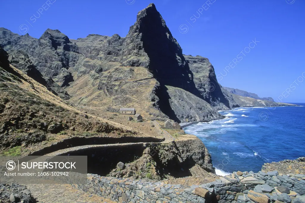 Africa, West Africa, Cape Verde (Cabo Verde), Santo Antao island, seafront path near Ponta do Sol