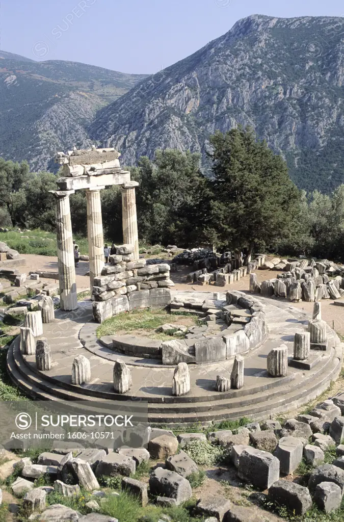 Greece, Delphi, Tholos, temple in ruins