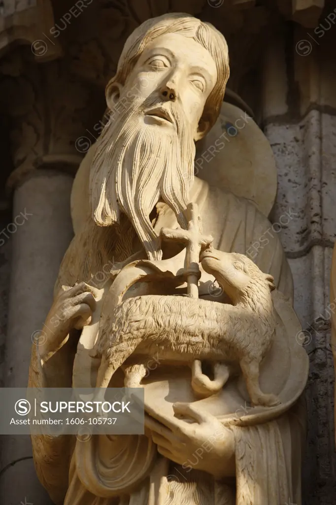 France, Eure-et-Loir, Chartres, Notre-Dame de Chartres cathedral North gate sculpture Saint John the Baptist